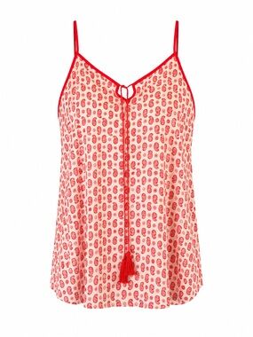 Ann Taylor Paisley Print Tassel Tie Cami Tank Top NWT Red White Boho Medium